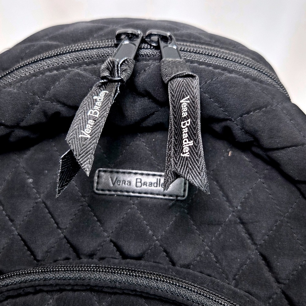Vera Bradley Small Backpack Black Quilted Cotton Floral Lining Travel Bag EUC 75 - Picture 2 of 11